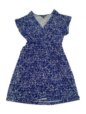 Nicole Miller Original Faux Wrap Dress | Blue and White | V-Neck | Size Medium